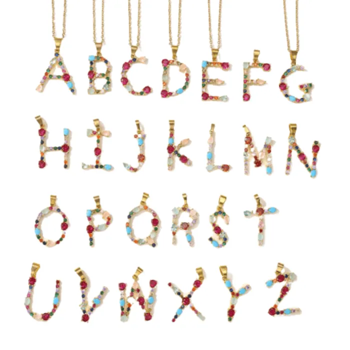Initial color pave necklace pau jewelry Necklaces