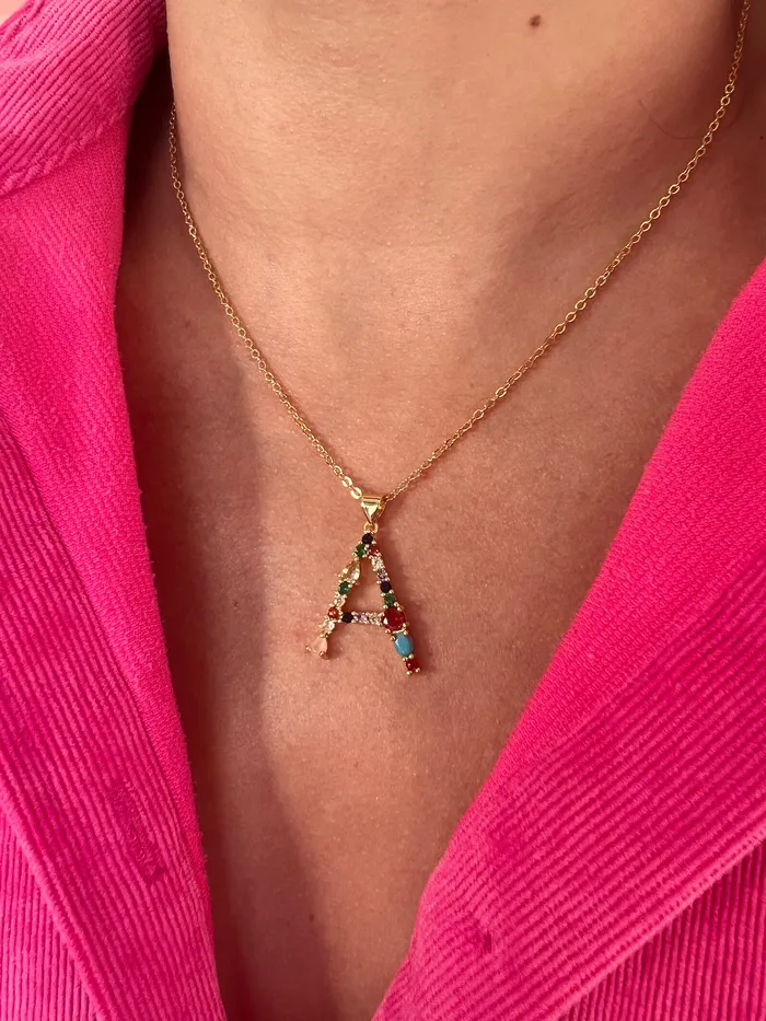Initial color pave necklace pau jewelry Necklaces