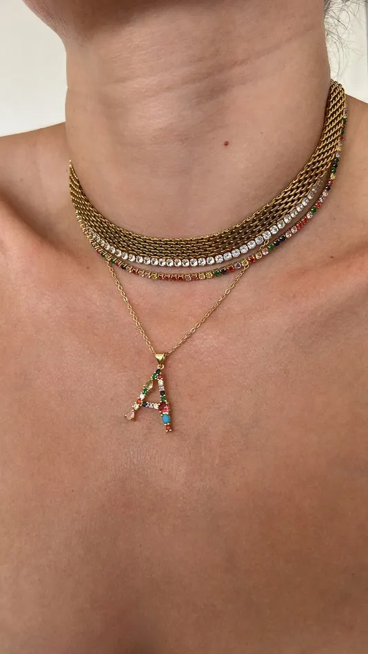 Initial color pave necklace pau jewelry Necklaces
