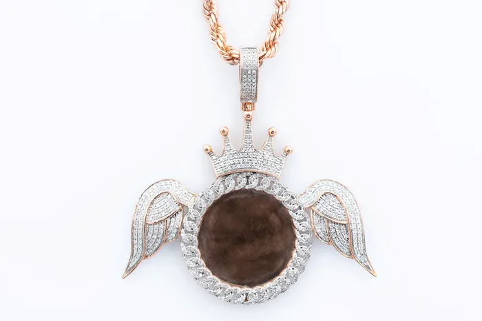 Mens Diamond Wings Pendant in Rose Gold Engravable RIP Crown Jewels Coin Necklaces Mens Diamond Wings Pendant in Rose Gold Engravable RIP Crown Jewels Coin Necklaces