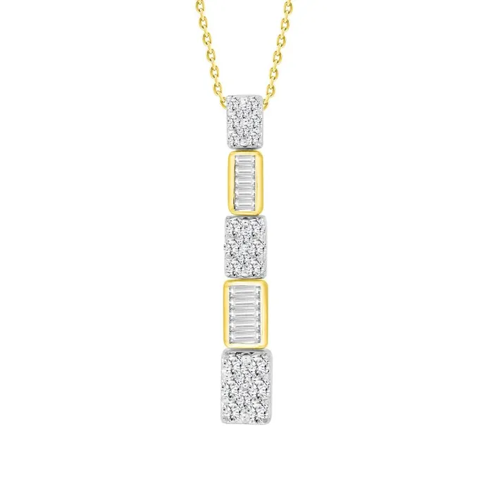 Necklaces AV LADIES PENDANT WITH CHAIN 050CT ROUNDBAGUETTE DIAMOND 10K YELLOW GOLD Necklaces AV LADIES PENDANT WITH CHAIN 050CT ROUNDBAGUETTE DIAMOND 10K YELLOW GOLD