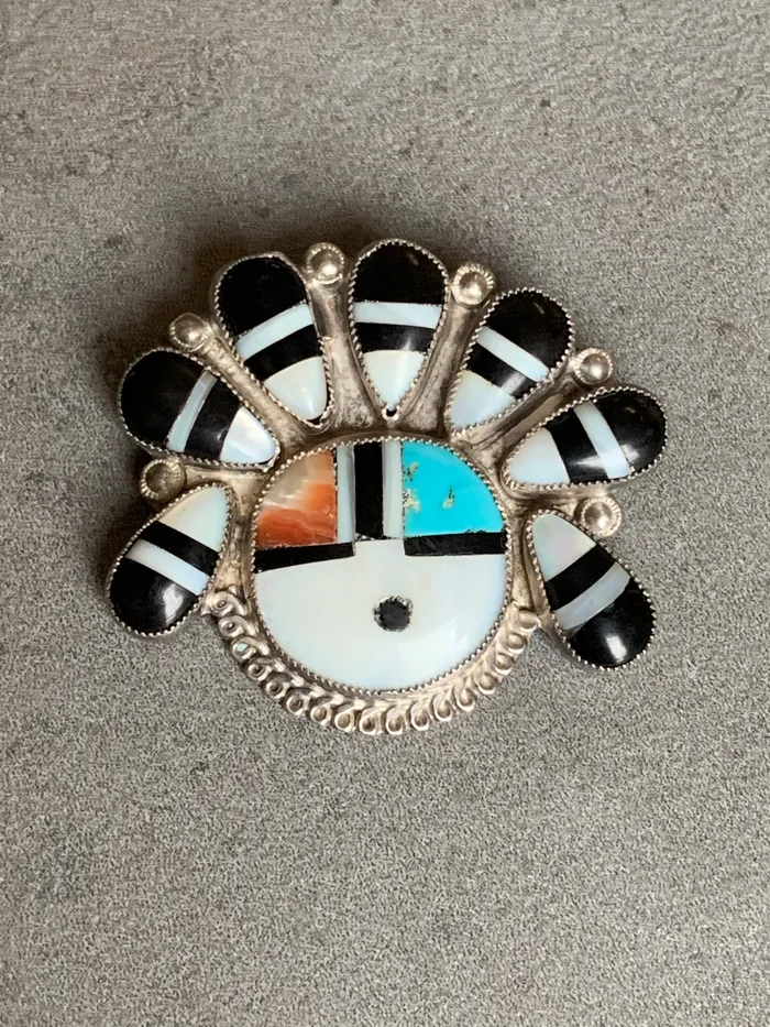 Necklaces Crown Jewels Coin Vintage Sterling Zuni Sun Face Pin