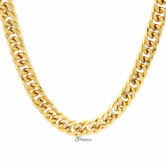 Necklaces Glitters Gold IP Stainless Steel Curb Link Chain Necklace 12mm Width Necklaces Glitters Gold IP Stainless Steel Curb Link Chain Necklace 12mm Width