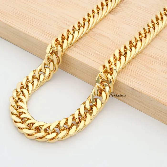 Necklaces Glitters Gold IP Stainless Steel Curb Link Chain Necklace 12mm Width