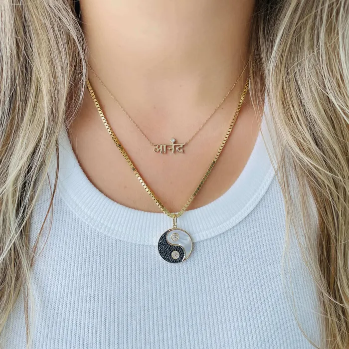 Necklaces Izakov Diamonds Fine Jewelry 14K Gold Diamond Accented Ananda Sanskrit Mantra Necklace