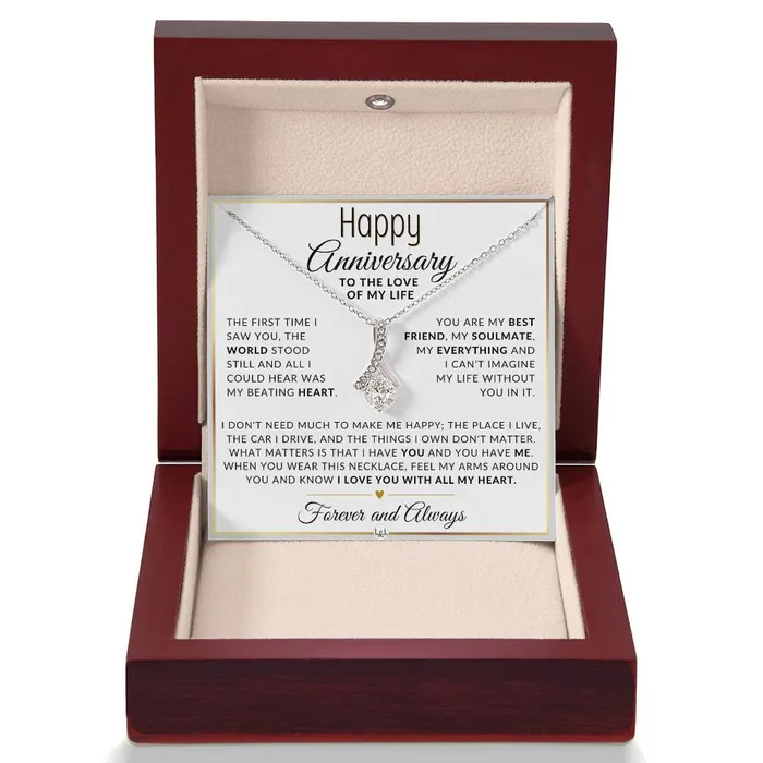 Necklaces ShineOn Fulfillment Anniversary Gift For Her The World Stood Still Anniversary Gift Idea For Wife Girlfriend or Fiance Drop Pendant Necklace Heartfelt Anniversary Message