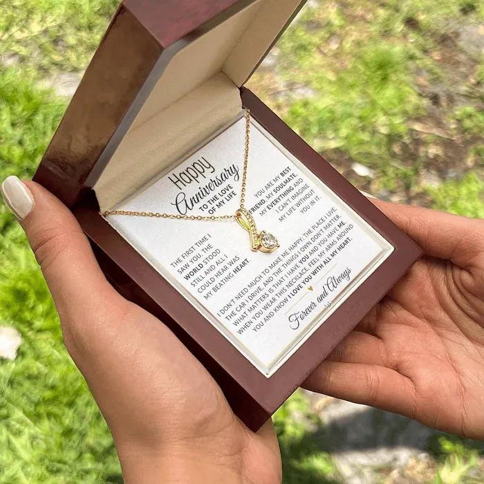 Necklaces ShineOn Fulfillment Anniversary Gift For Her The World Stood Still Anniversary Gift Idea For Wife Girlfriend or Fiance Drop Pendant Necklace Heartfelt Anniversary Message