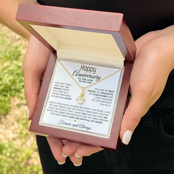 Necklaces ShineOn Fulfillment Anniversary Gift For Her The World Stood Still Anniversary Gift Idea For Wife Girlfriend or Fiance Drop Pendant Necklace Heartfelt Anniversary Message