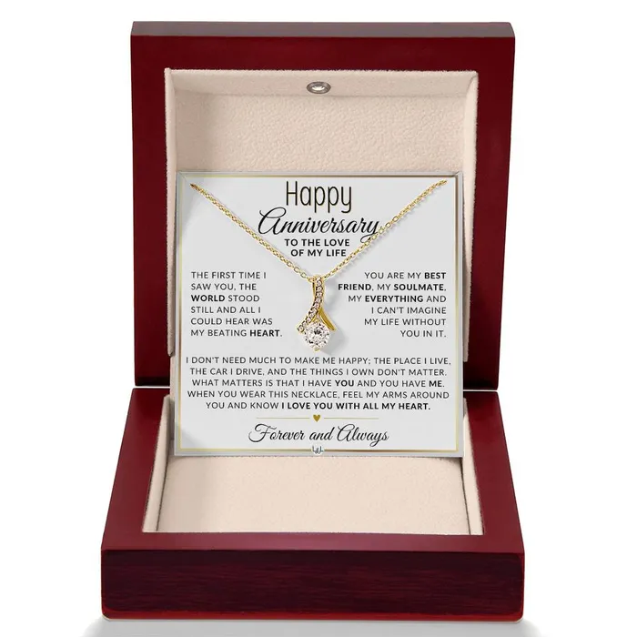 Necklaces ShineOn Fulfillment Anniversary Gift For Her The World Stood Still Anniversary Gift Idea For Wife Girlfriend or Fiance Drop Pendant Necklace Heartfelt Anniversary Message