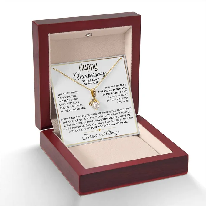Necklaces ShineOn Fulfillment Anniversary Gift For Her The World Stood Still Anniversary Gift Idea For Wife Girlfriend or Fiance Drop Pendant Necklace Heartfelt Anniversary Message