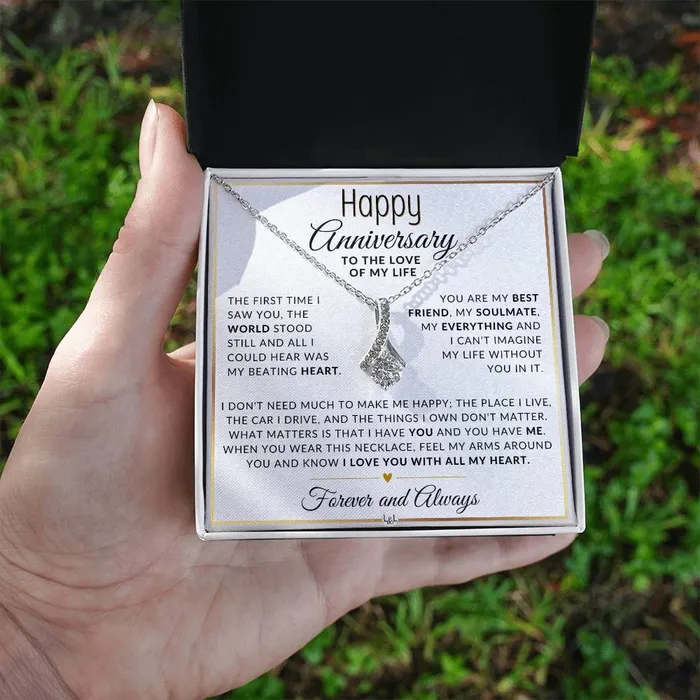 Necklaces ShineOn Fulfillment Anniversary Gift For Her The World Stood Still Anniversary Gift Idea For Wife Girlfriend or Fiance Drop Pendant Necklace Heartfelt Anniversary Message