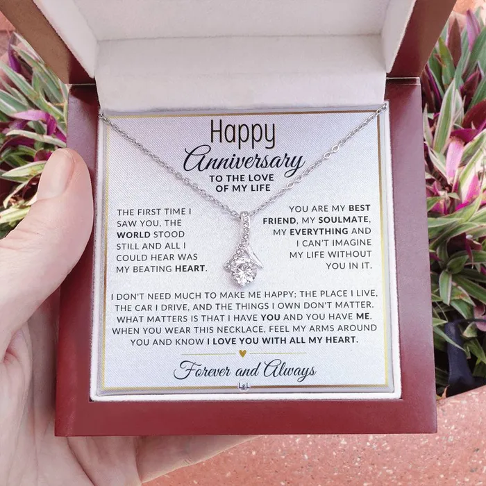 Necklaces ShineOn Fulfillment Anniversary Gift For Her The World Stood Still Anniversary Gift Idea For Wife Girlfriend or Fiance Drop Pendant Necklace Heartfelt Anniversary Message
