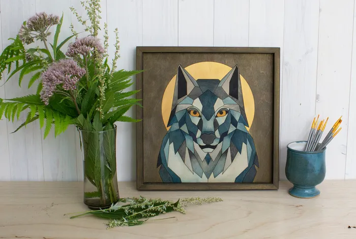 REBELLES DES BOIS DESIGN Tableau en bois Loup 14 12X12 RDB Design Necklaces