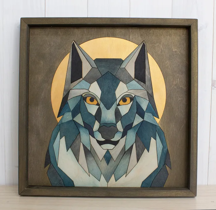 REBELLES DES BOIS DESIGN Tableau en bois Loup 14 12X12 RDB Design Necklaces