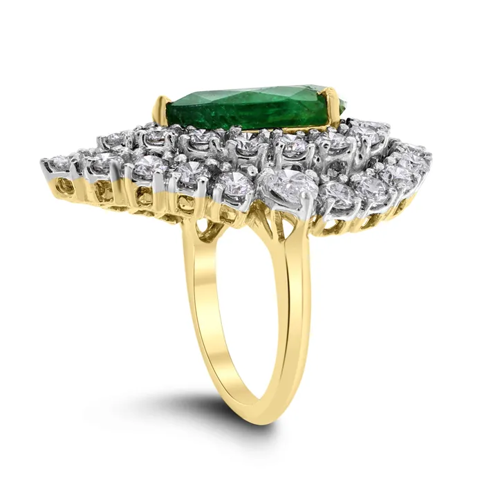 Rings Beauvince Beauvince Yana Pear Emerald Diamond Halo Ring 896 cts Emerald Diamonds in Gold