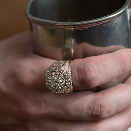 Rings Crown Jewels Coin 325 ctw Mens Pave Flower Cluster Diamond Ring