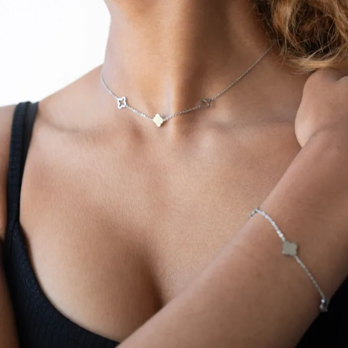 Seola Jewelry Necklaces Trio Clover Necklace Bracelet GIFT SET