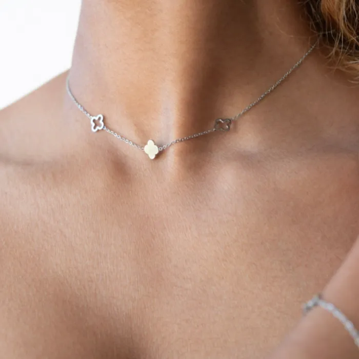 Seola Jewelry Necklaces Trio Clover Necklace Bracelet GIFT SET