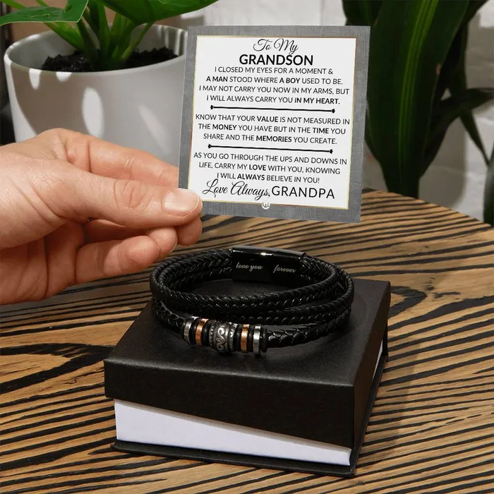ShineOn Fulfillment Bracelets Gift For My Grandson From His Grandpa I Closed My Eyes Mens Braided Leather Bracelet Great As A Christmas Gift or A Birthday Present For Him