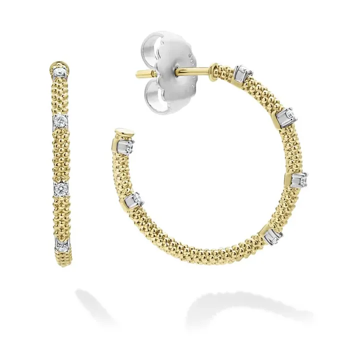 Signature Caviar 18K Gold Superfine Diamond Hoop Earrings LAGOS Earrings Signature Caviar 18K Gold Superfine Diamond Hoop Earrings LAGOS Earrings