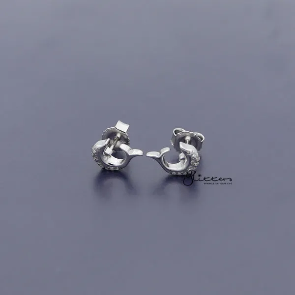 Sterling Silver CZ Paved Dolphin Womens Stud Earrings Glitters Earrings