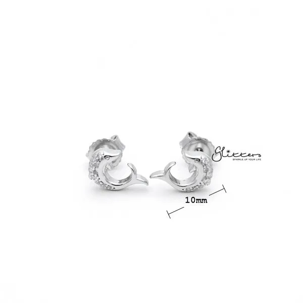 Sterling Silver CZ Paved Dolphin Womens Stud Earrings Glitters Earrings